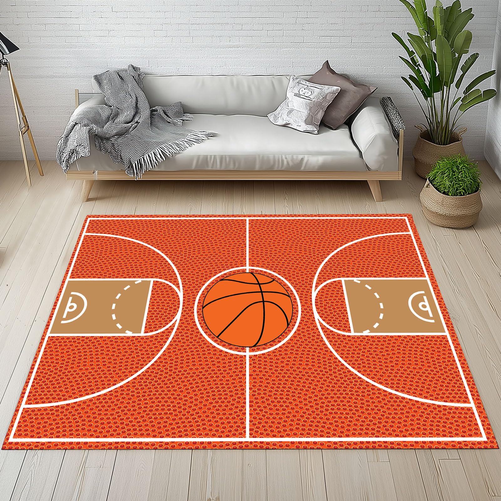 Basketball Tapis de Salon Lavable en Machine Antiderapant Sport Thème Tapis Chambre Adulte Descente de Lit 120x170cm Moquette Interieur Doux et Moelleux Salle à Manger