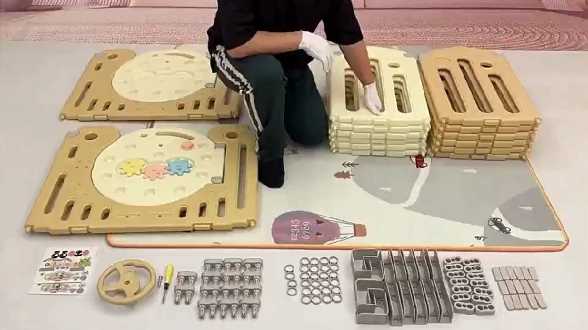 Parc Bébé Modulable XXL - 8 à 16 Panneaux - Pliable, Sécurisé, Anti-Dérapant - Multifonction