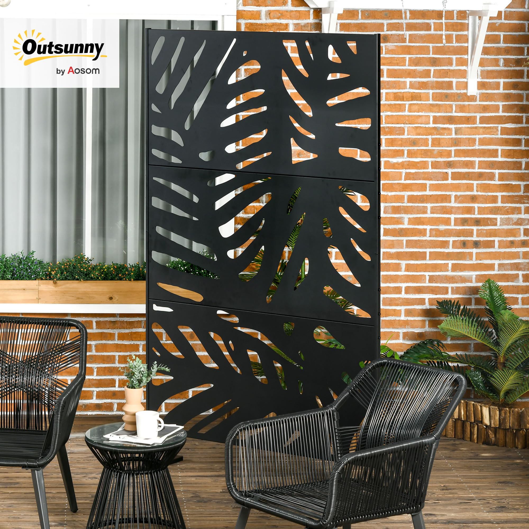 Outsunny Panneau Brise Vue Extérieur Décoratif 122 x 45 x 198 cm Noir