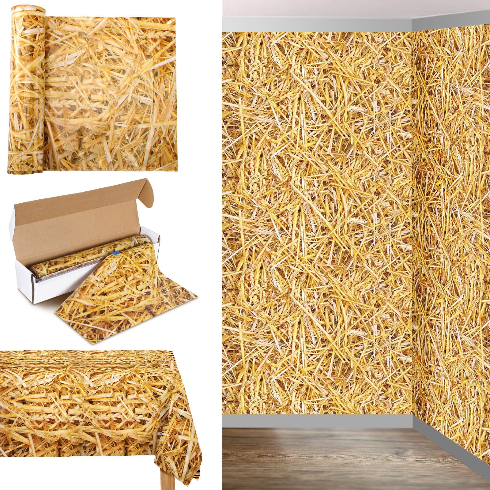Oudain 54 Inch x 100 ft Hay Bales Straw Tablecloth Roll Cutter Box