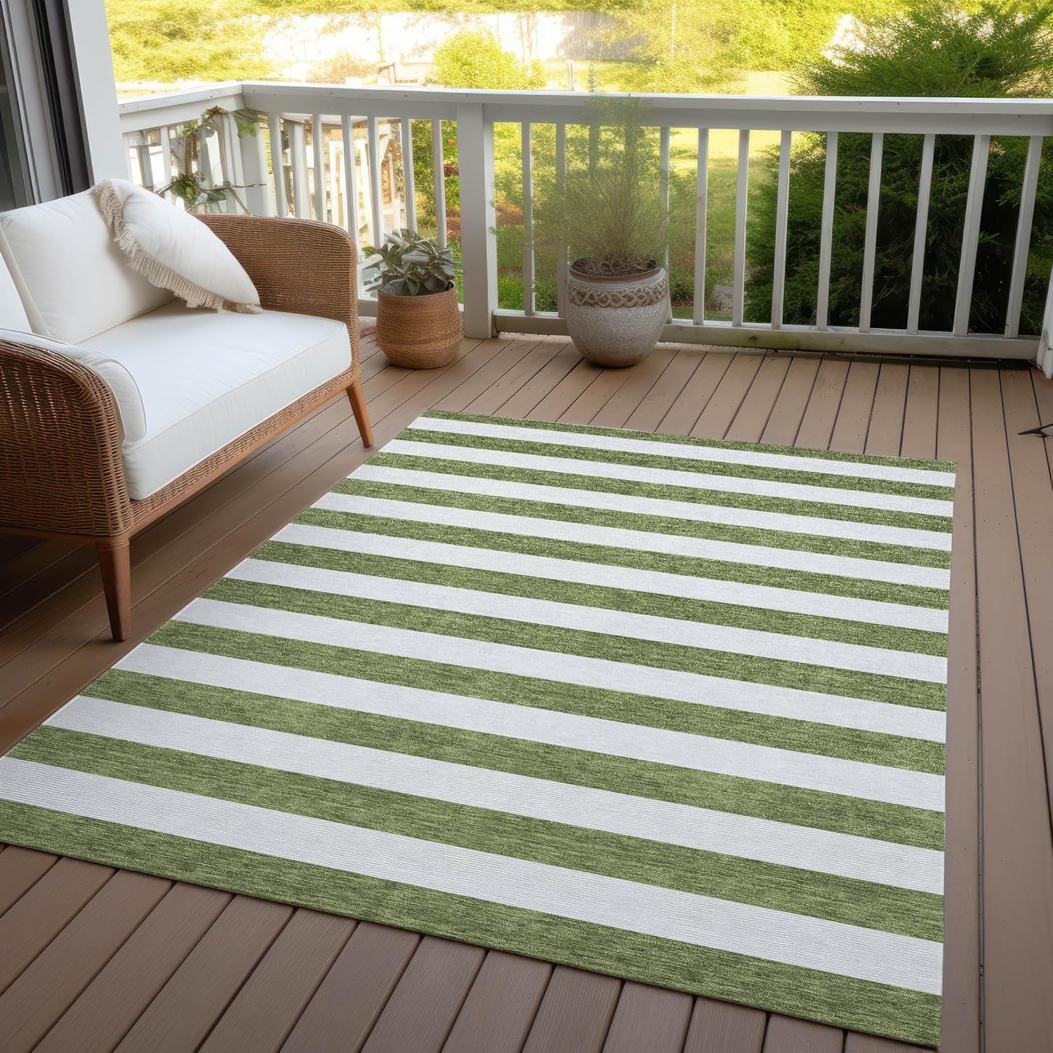Addison Rugs Chantille ACN528 Green 3' x 5 Indoor Outdoor Area Rug, Stain Resistant, Machine Washable, Non Shedding, Bedroom, Living Room, Dining Room, Kitchen Rug