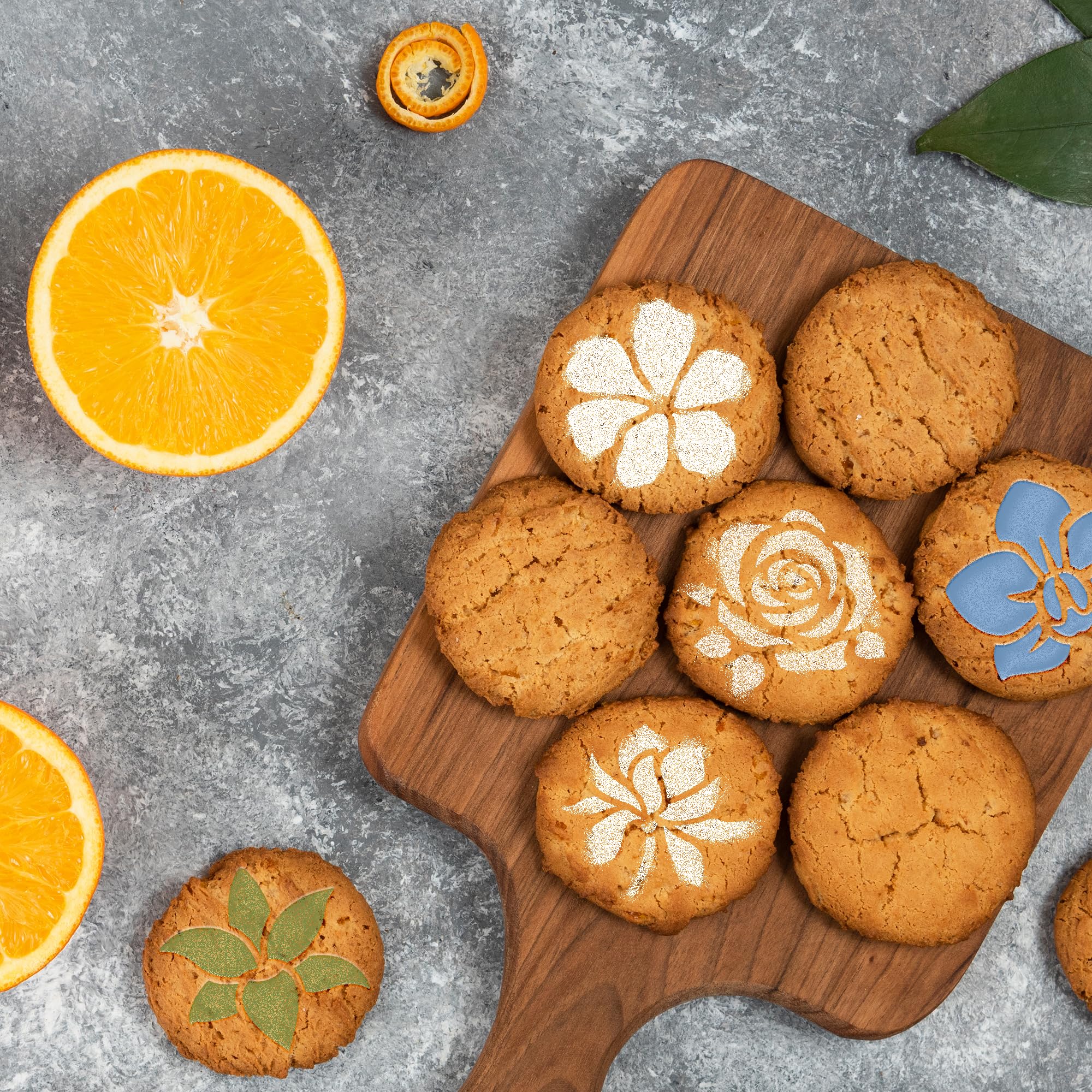 NAKLEO Coffee Stencils and Cookies Decoration 14Pcs 7x7 and 11x11cm, Reusable Plastic Baking Templates, Flowers Rose Tulip - Image 3
