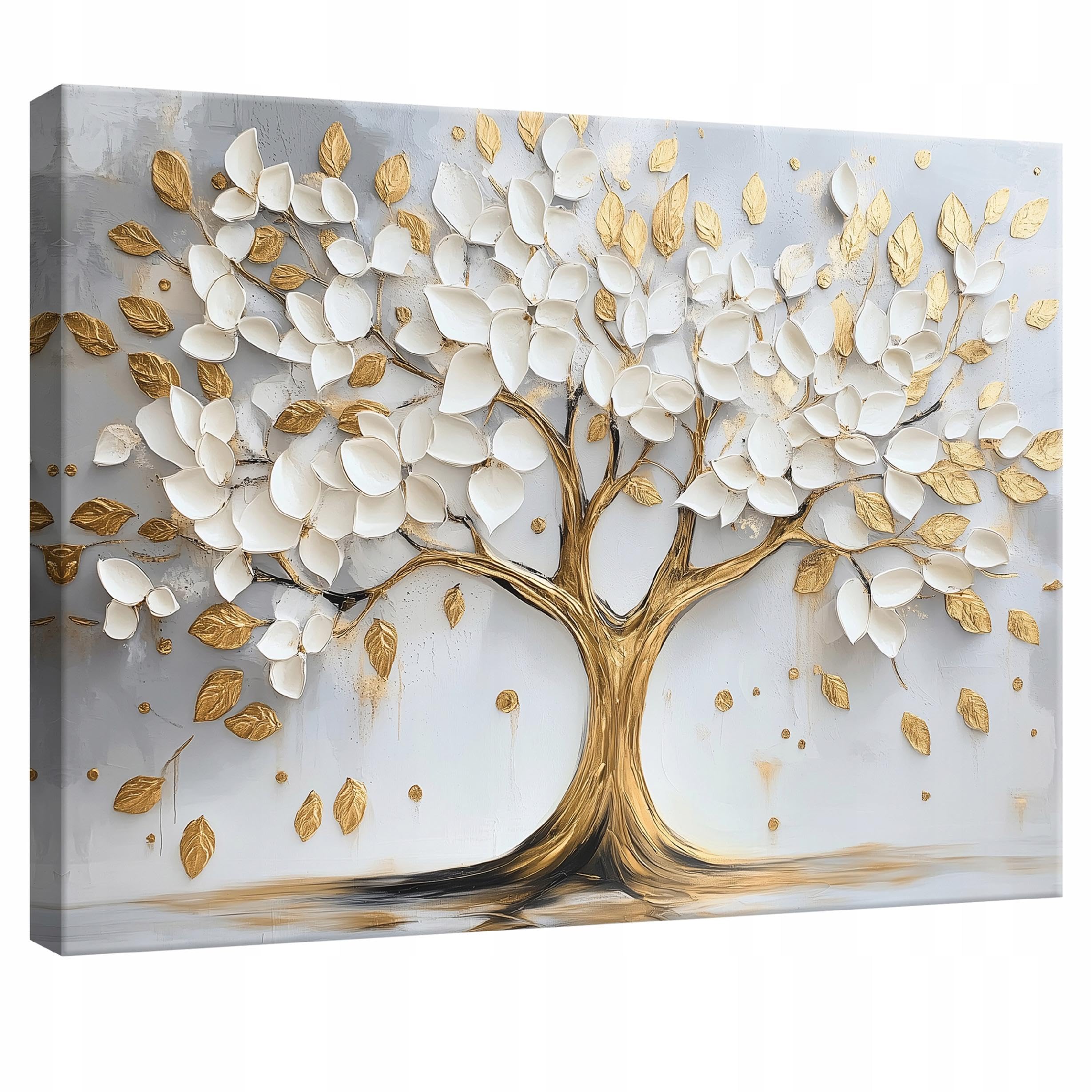 WallArena - Leinwand Bilder - Baum - 120x80 cm Leinwandbilder - Bild auf leinwand - Wandbild XXL groß Wandbilder für Wohnzimmer Schlafzimmer Wohnzimmerbilder Modern kunstdruck - Weiß Gold Natur