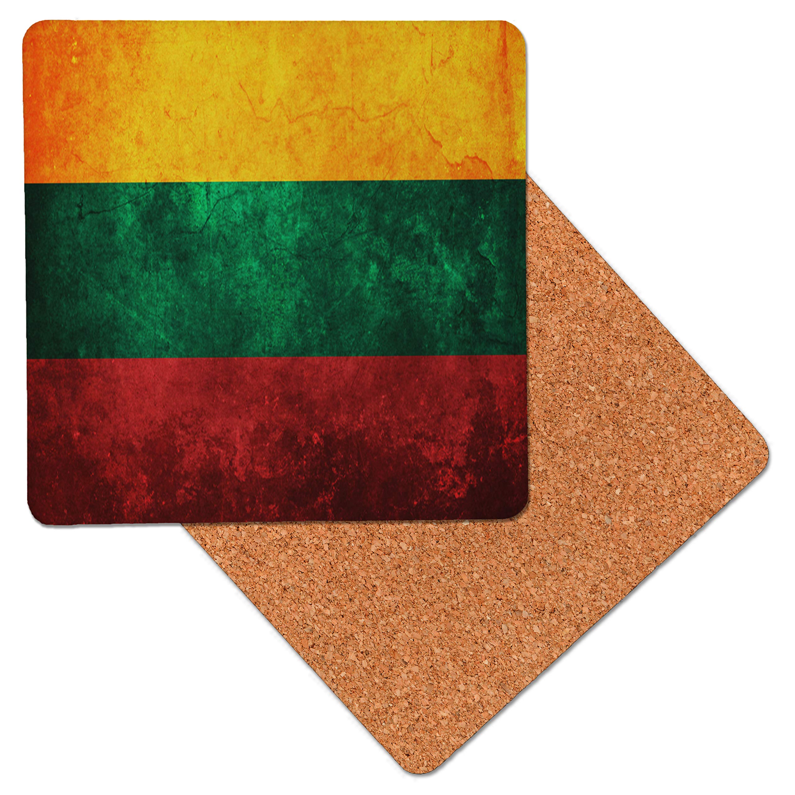 Shopquality4u Multicolour Lithuanian Lithuania Dirty Grunge Flag Premium Wooden Table Drink Coaster With Cork Backing - Drinks Coasters (Pack Of 2)