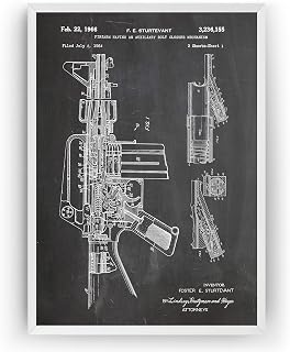 Magic Posters M16 1966 Patent Print - Art Gift Merchandise Poster Vintage Old Machine Gun Original Blueprint Rifle Firearms Collector Owner Wall Decor - Frame Not Included