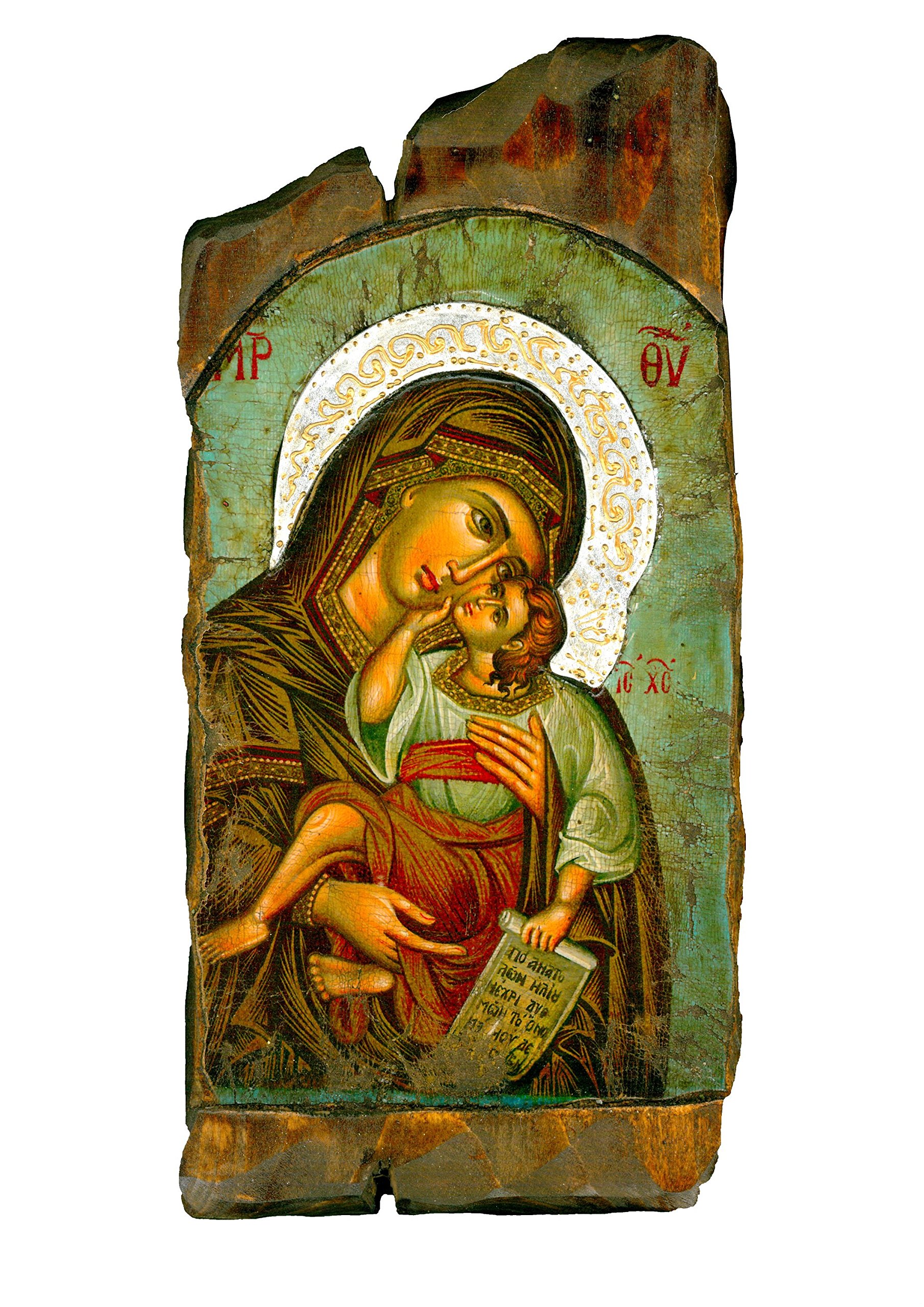 Icône en bois fait main de Jésus et Marie, art orthodoxe sur toile M57