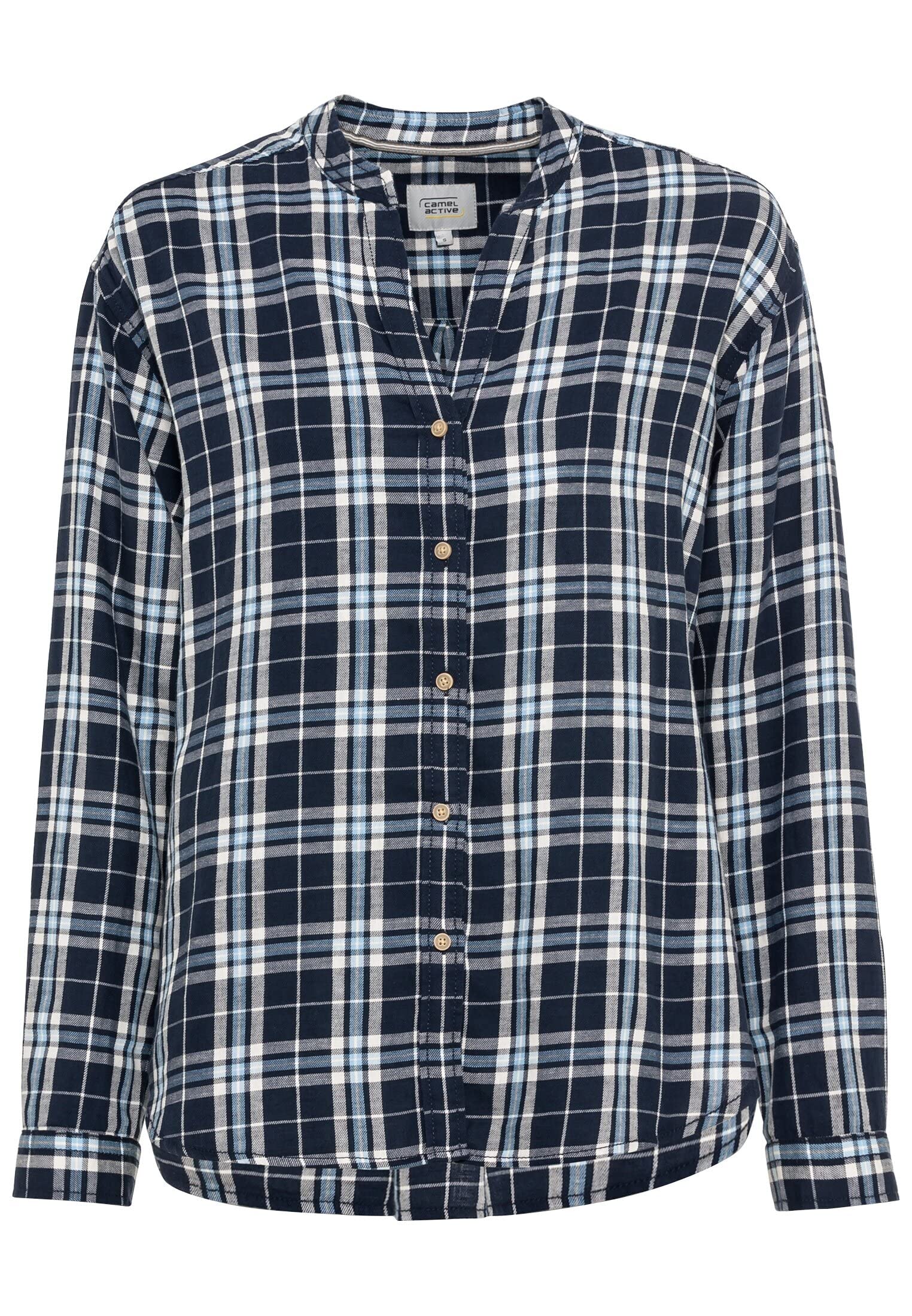 camel active Women's Checked Blouse with Crew Neck, Blue, M