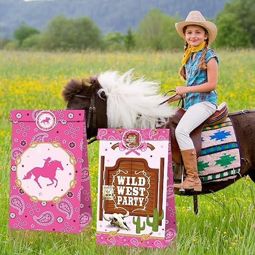 Miniatura 9 de NA - 12 bolsas de regalo para fiesta de vaquera, bolsas de regalo de vaquera occidental con calcomanías para fiesta temática de vaquera occidental,