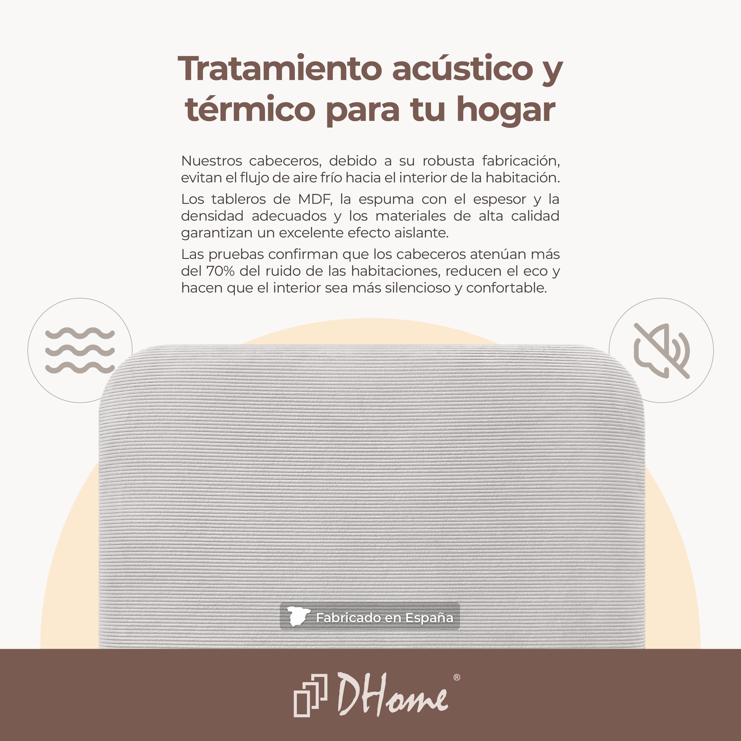 DHOME Cabecero Tapizado Liso Curvo Pana Premium 70cm Altura para Pared Acústicos Cabeceros Absorbentes Cabezal Cama Dormitorio (Blanco Hueso, 145cm)