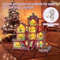 Vista 6 de OCTERIC Casa de Muñecas para Niñas, Casa de Muñecas Rosa de 10 Habitaciones con 2 Muñecas, Luces, Cachorros, Muebles, Accesorios, Casa