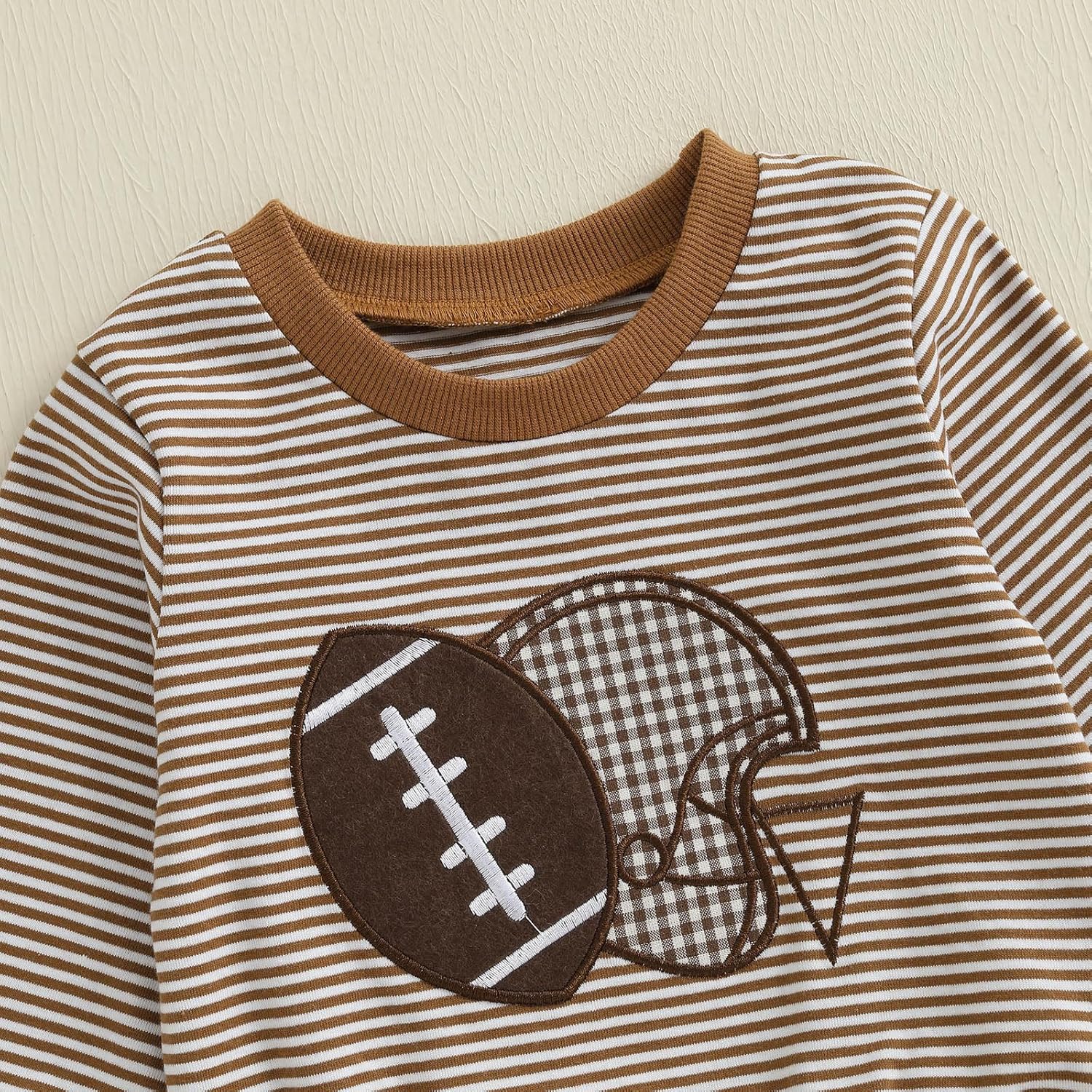 TheFound Toddler Boy Clothes Football Print Stripe Long Sleeve Pullover Sweatshirt Elastic Waist Solid Pants Baby Fall Outfit Khaki 6-12 Months image 7 of 9 B0FG88V5QV