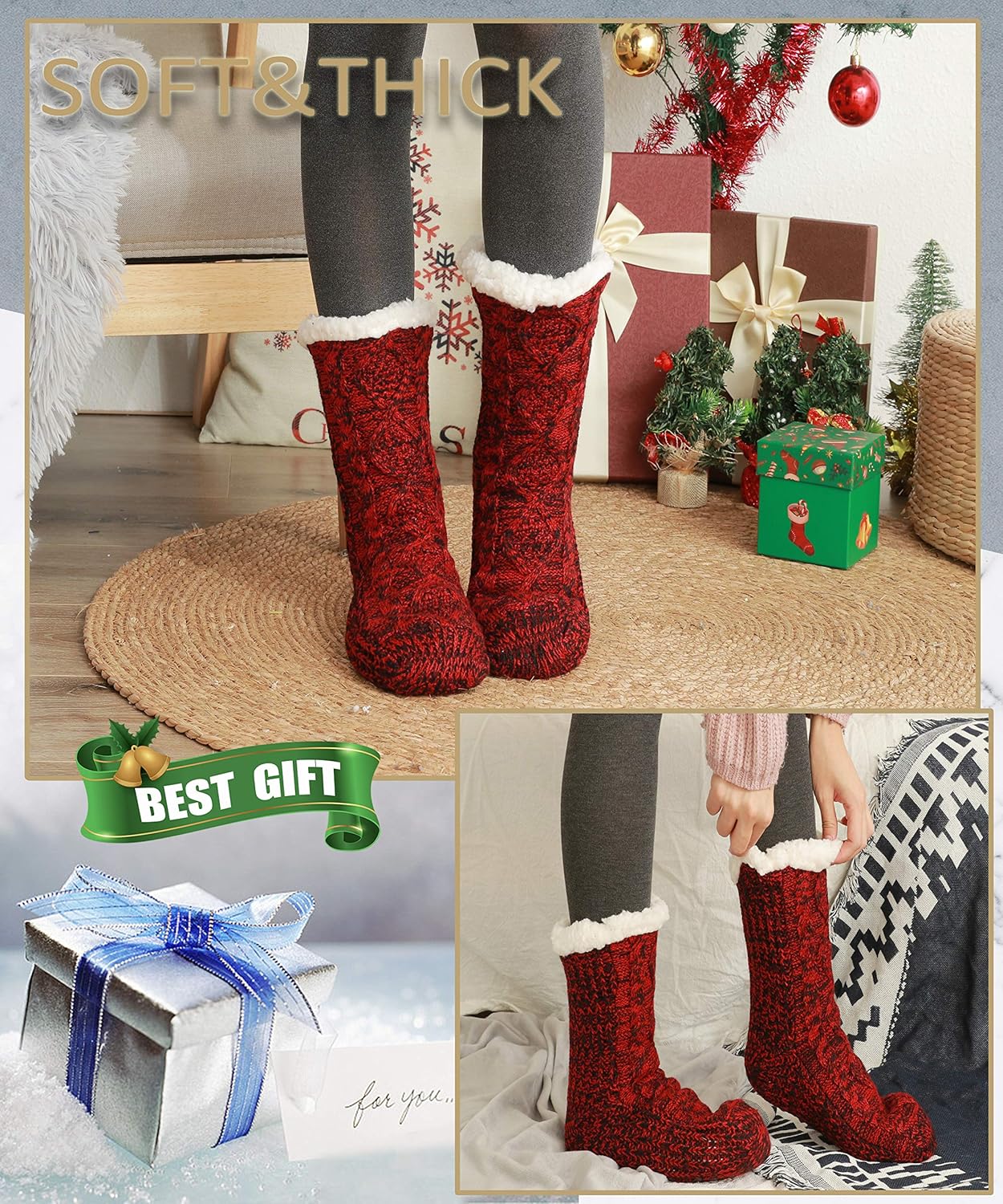 EBMORE Women Slipper Fuzzy Socks Fluffy Cozy Cabin Warm Winter Soft Thick Comfy Fleece Non Slip Home Socks - Image 4