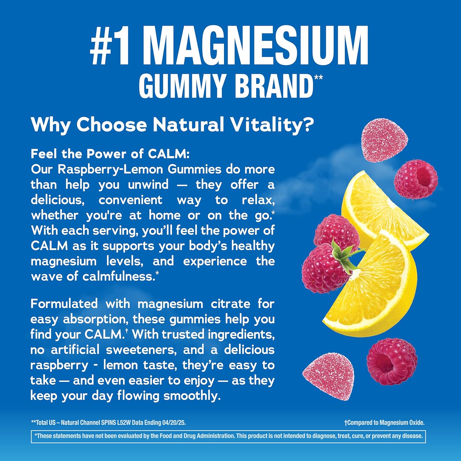 Natural Vitality Calm, Magnesium Citrate Supplement, Stress Relief Gummies, Supports a Healthy Response to Stress, Gluten Free, Vegan, Raspberry Lemon Flavored, 240 Gummies thumbnail