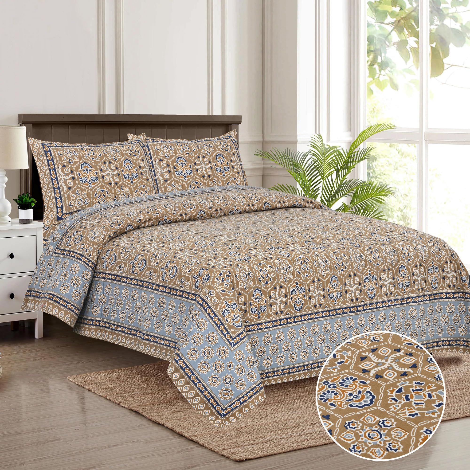 Jaipuri Block Print King Size Cotton Bedsheet Set -2