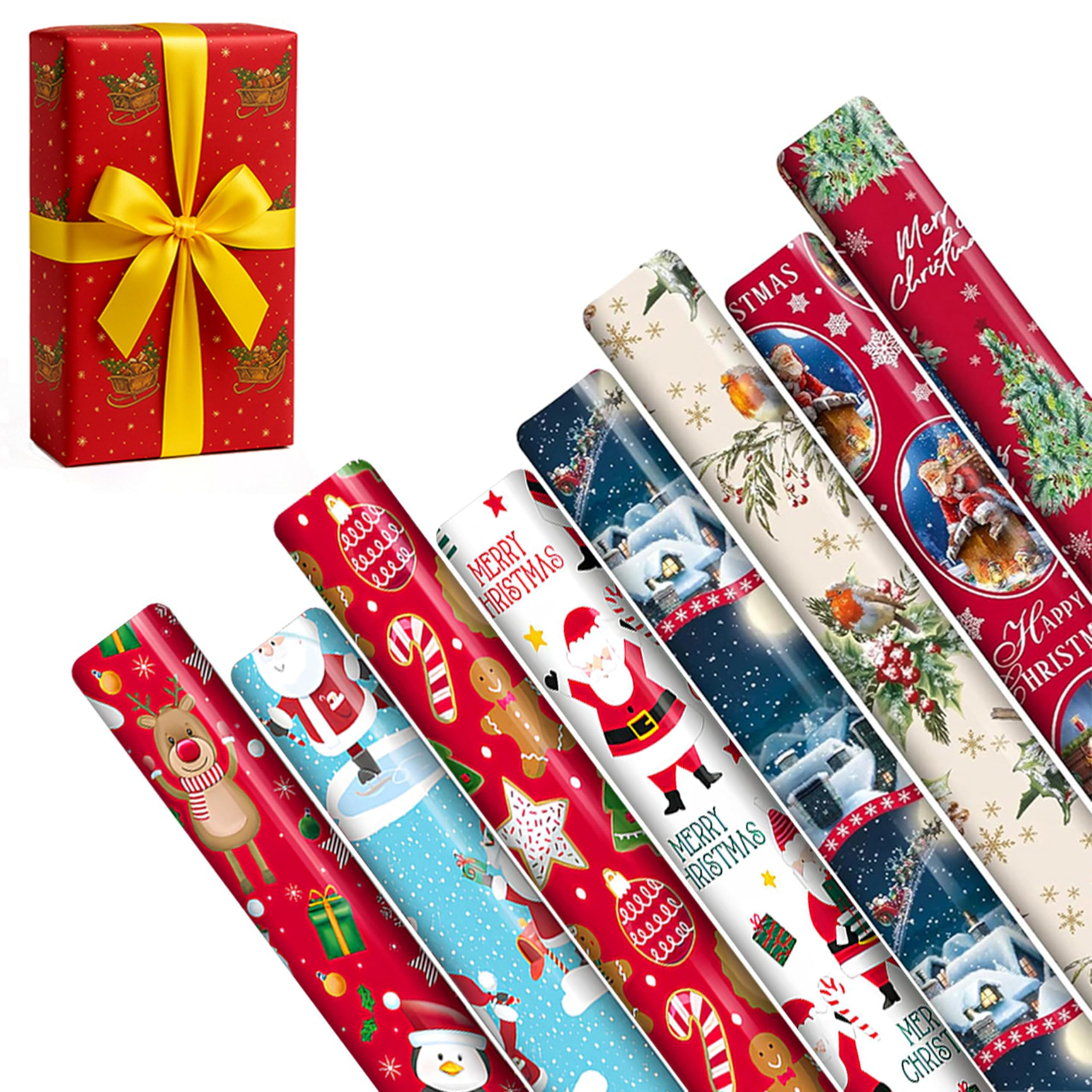 42M Cute Christmas Wrapping Paper Roll (6 x 7M Each Rolls) Ideal for Xmas, Festive Season - Gift Wrapping Paper for Party, Birthday & Xmas Gift Decoration By ANGIX LTD