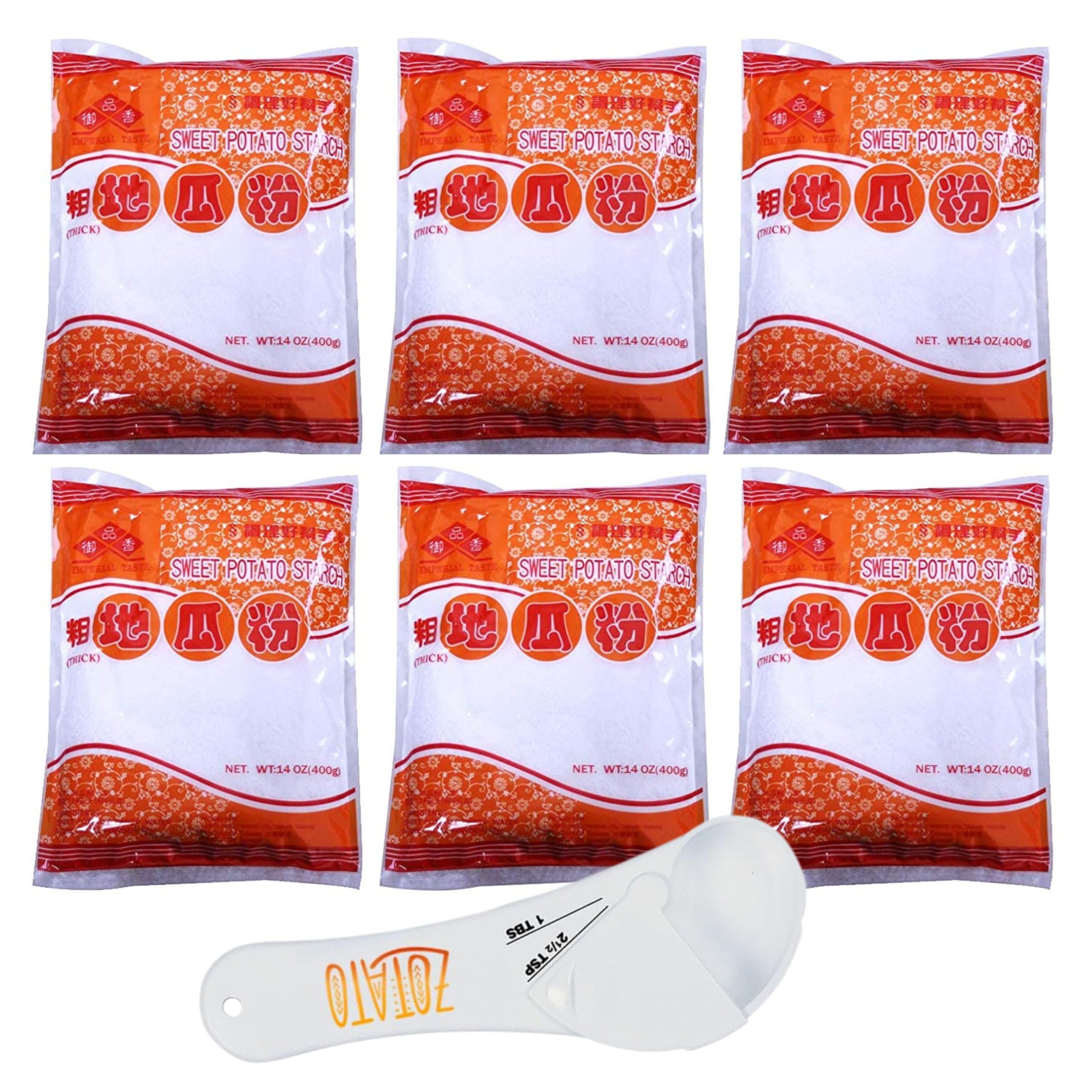 (6 packs) Sweet Potato Powder Thick - 14 oz (400g) Versatile Starch for Cooking, Frying, and Baking 地瓜粉 粗 Bundle With One Measuring Spoon