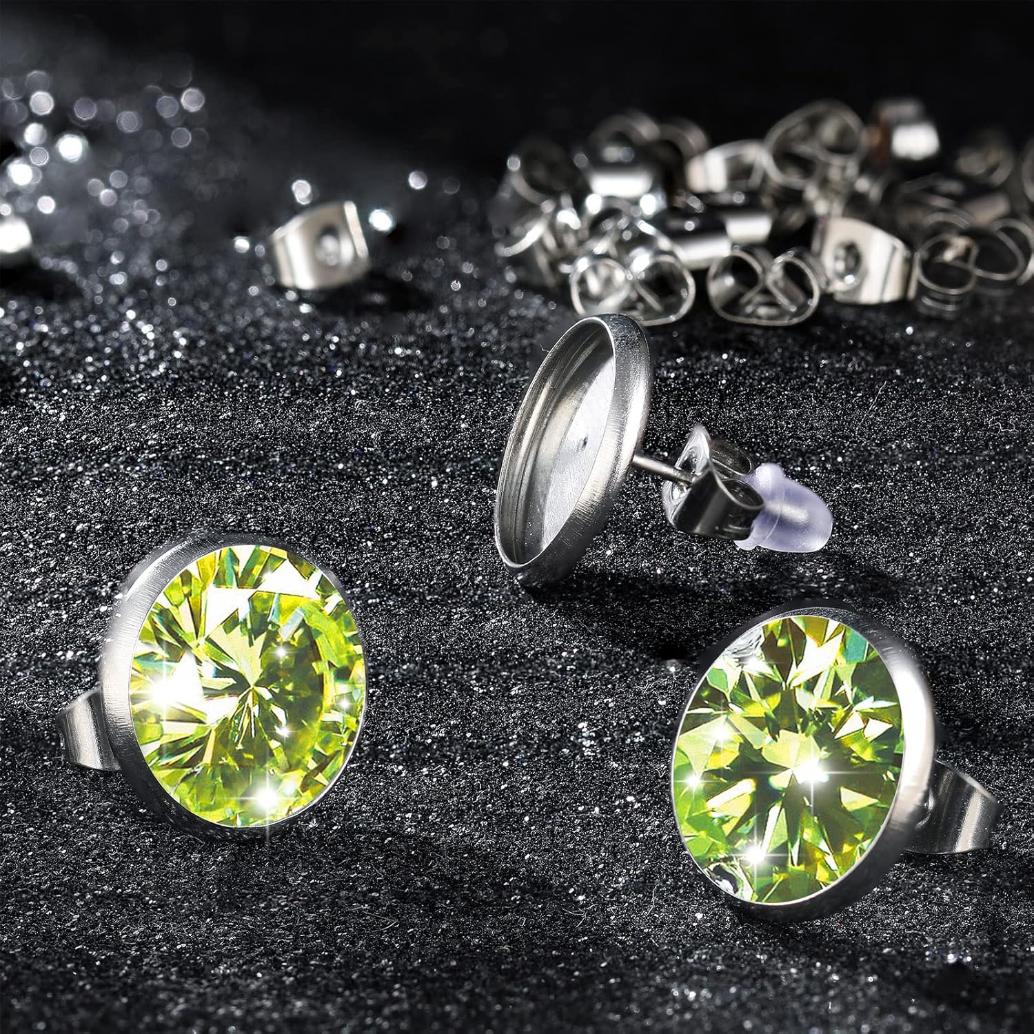 Sureio 1000 Pieces Stud Earring Kit Include 300 12 mm Stud Earrings Blanks Cabochon Bezel Settings, 350 Rubber Post Backs and 350 Stainless Steel Ear Backs for Jewelry Making(Silver) - Image 4