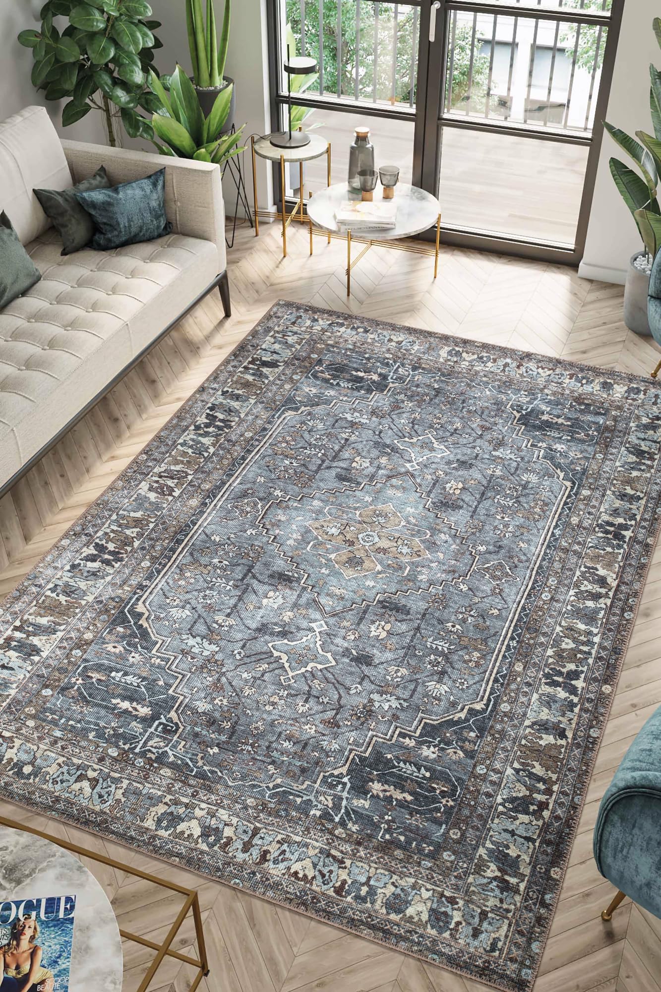 Keen Home Design 3x5 Rug - Machine Washable Entry Rug with Non-Slip Backing, Ideal for Enteryway, Kitchen, Bathroom, Laundry Room - Vintage, Easy