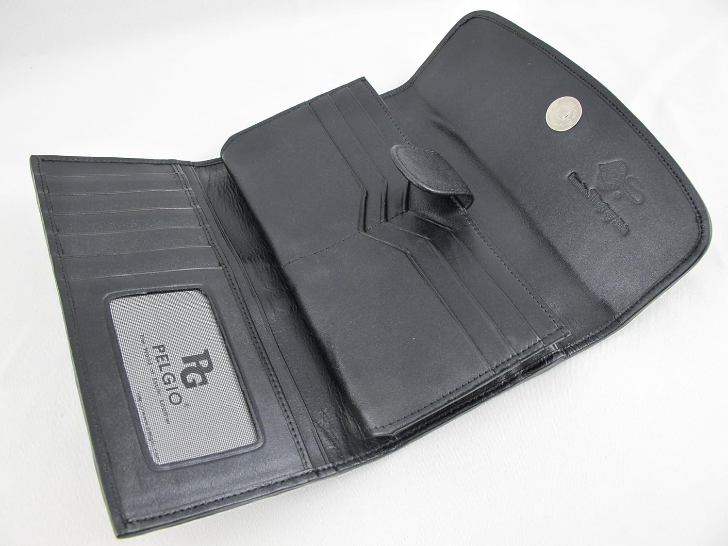 Genuine Polished Stingray Skin Women's Trifold Clutch Wallet (Polished Black) (Black)