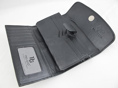 Miniatura 4 de Cartera de embrague triple de piel de mantarraya pulida genuina para mujer, Negro -, Cartera de embrague triple con rayas pulidas