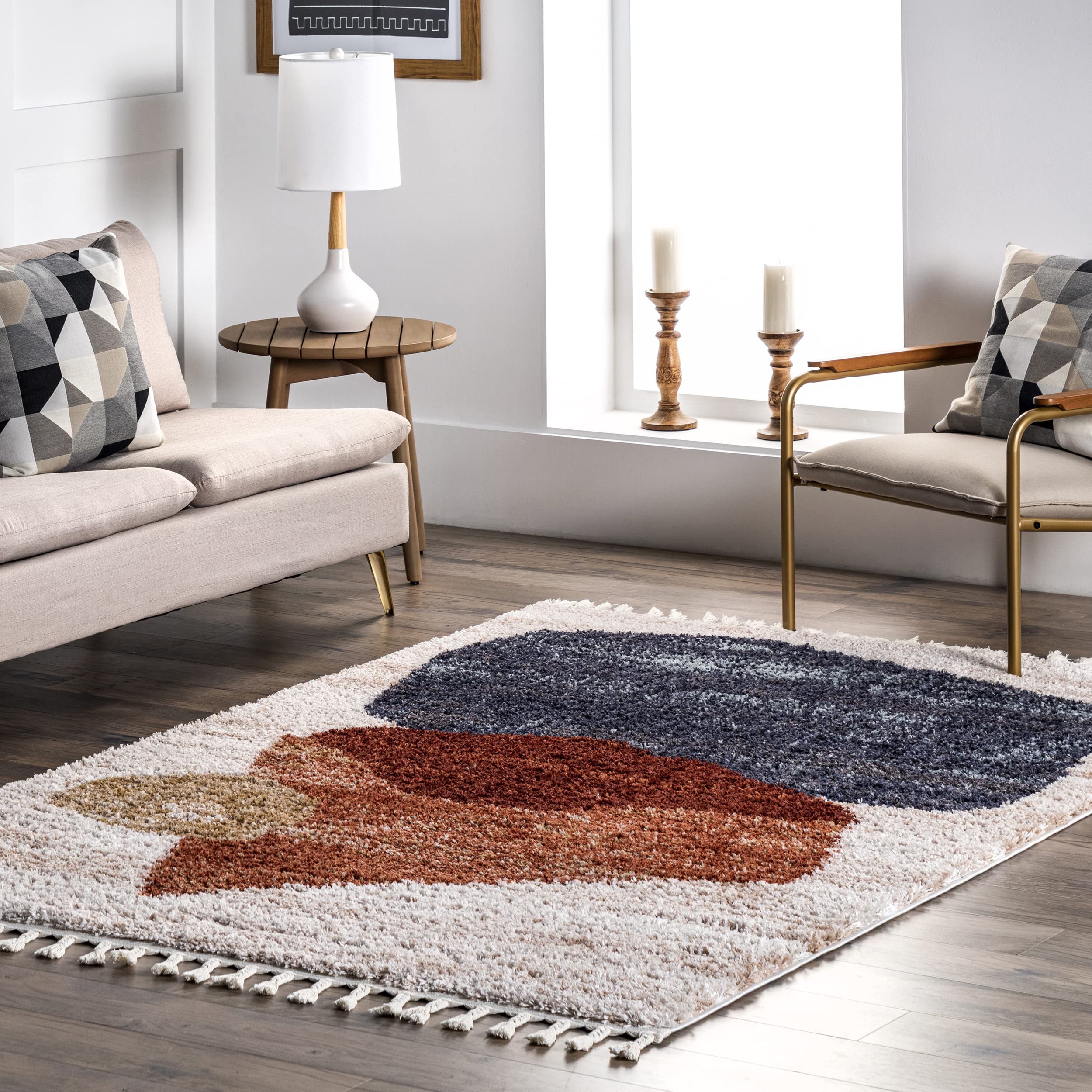 Tapis shaggy nuLOOM Kassidy bleu contemporain 0.9x1.5m tapis salon poil long