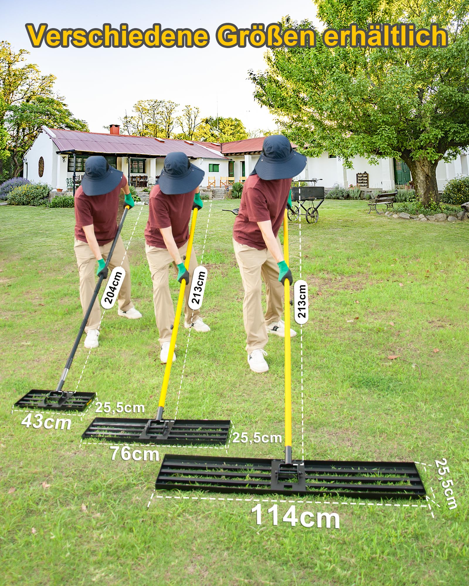 Rasen-Nivellierungsrechen 2,13m 76 x 25cm Stahlgriff Nivellierwerkzeug für Hof Garten Golfplatz