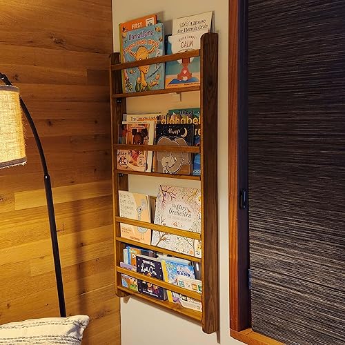 Miniatura 9 de Estantería Montessori hecha a mano para niños montada en la pared, exhibición de libros de 4 niveles para dormitorio infantil, estantería de muebles