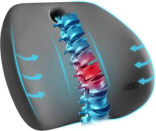 Miniatura 10 de Skechers Almohada de apoyo lumbar para silla de oficina, almohada lumbar de espuma viscoelástica, alivio del dolor de espalda baja, almohada de Rosa