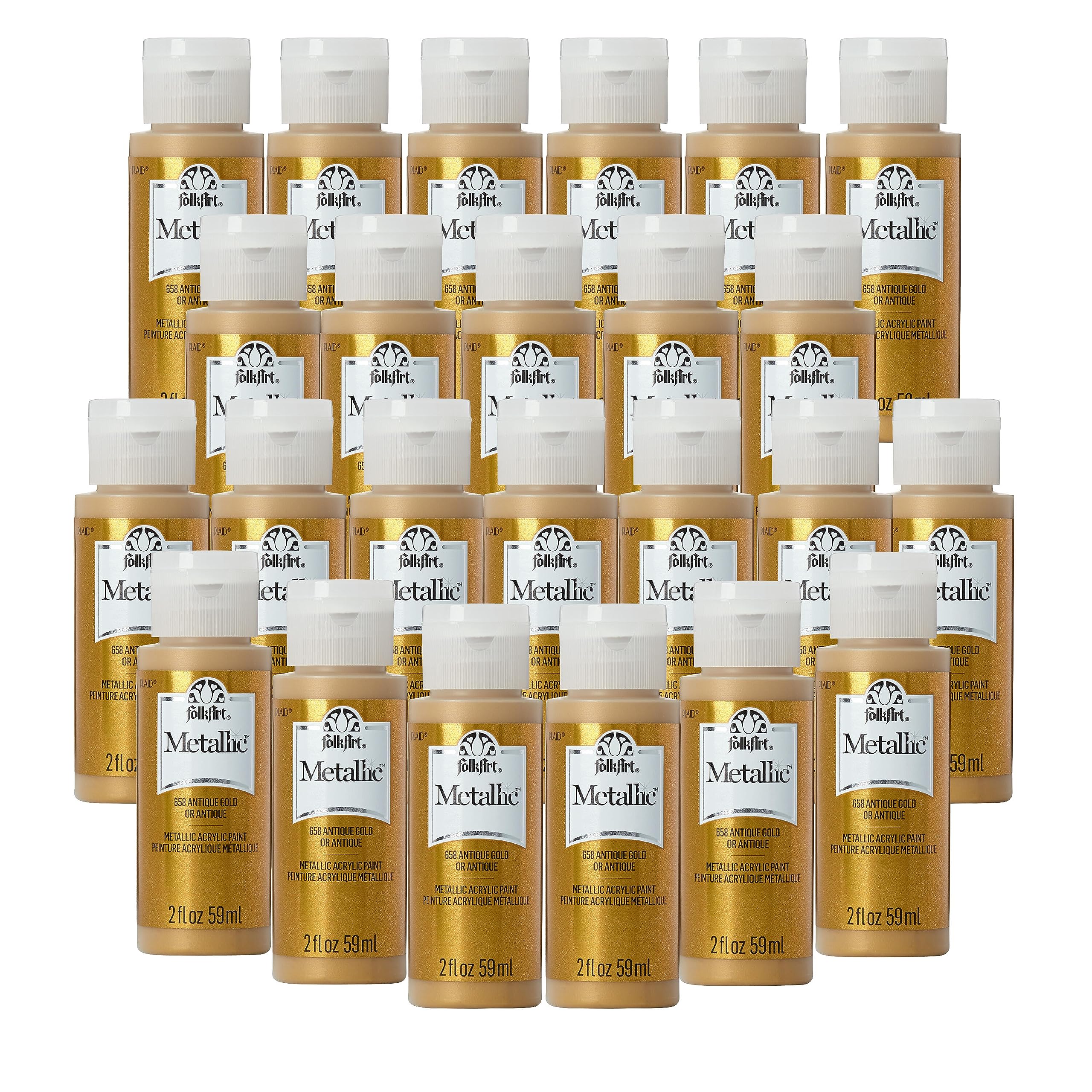 FolkArtK658 Paint Acrylic Metallic, 2 Fl Oz (Pack of 24), Antique Gold