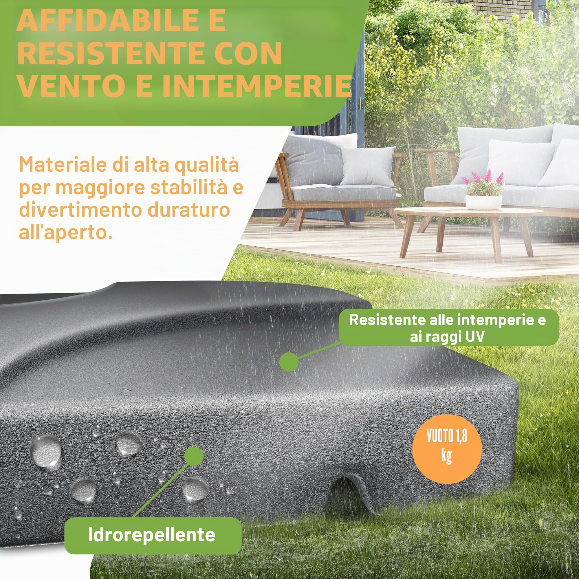 KESSER Supporto per ombrellone, 4 pezzi, peso ombrellone, per ombrellone a croce, 60 litri/80 kg, riempito con acqua o sabbia, con connettore in metallo, supporto per ombrellone in plastica,