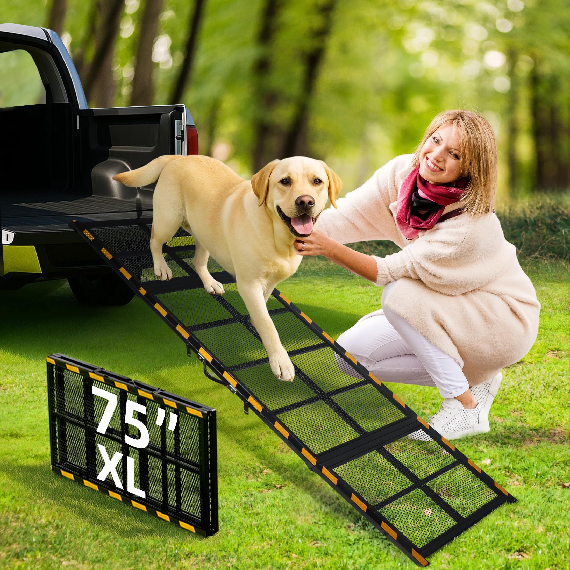 Dog Ramp for Car, Extra Wide 20”x75” Long, Folding Outdoor Pet Ramp for Large Dogs Non-Slip Dog Car Ramp for Truck, SUV, RV