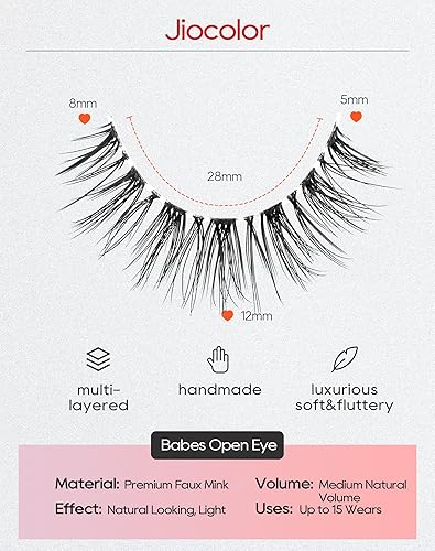 Miniatura 3 de Jiocolor Pestañas postizas naturales de visón sintético, pestañas postizas 3D, pestañas postizas de volumen corto, paquete de 7 pares