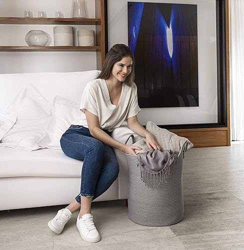 Miniatura 191 de OrganiHaus - Canasta tejida extragrande de cuerda suave de algodón para mantas de sala de estar, para almacenamiento, lavandería, guardería