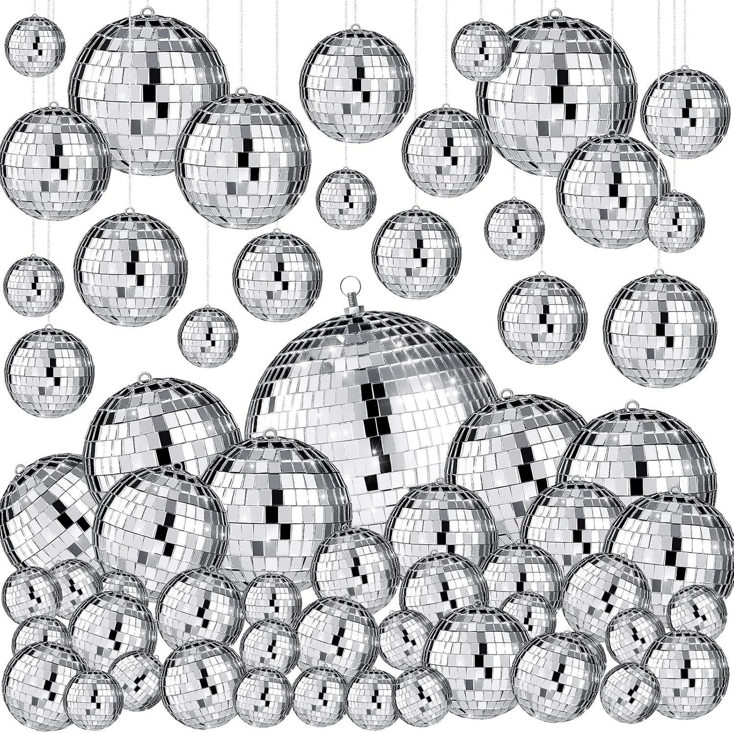 100 Pcs Bulk Disco Ball Set,Mini Mirror Disco Balls Ornaments Hanging Decoration in Different Size for Christmas Tree Cake Topper Dance Music 50s 60s 70s Themed Party(1, 2, 3, 4, 6, 8)