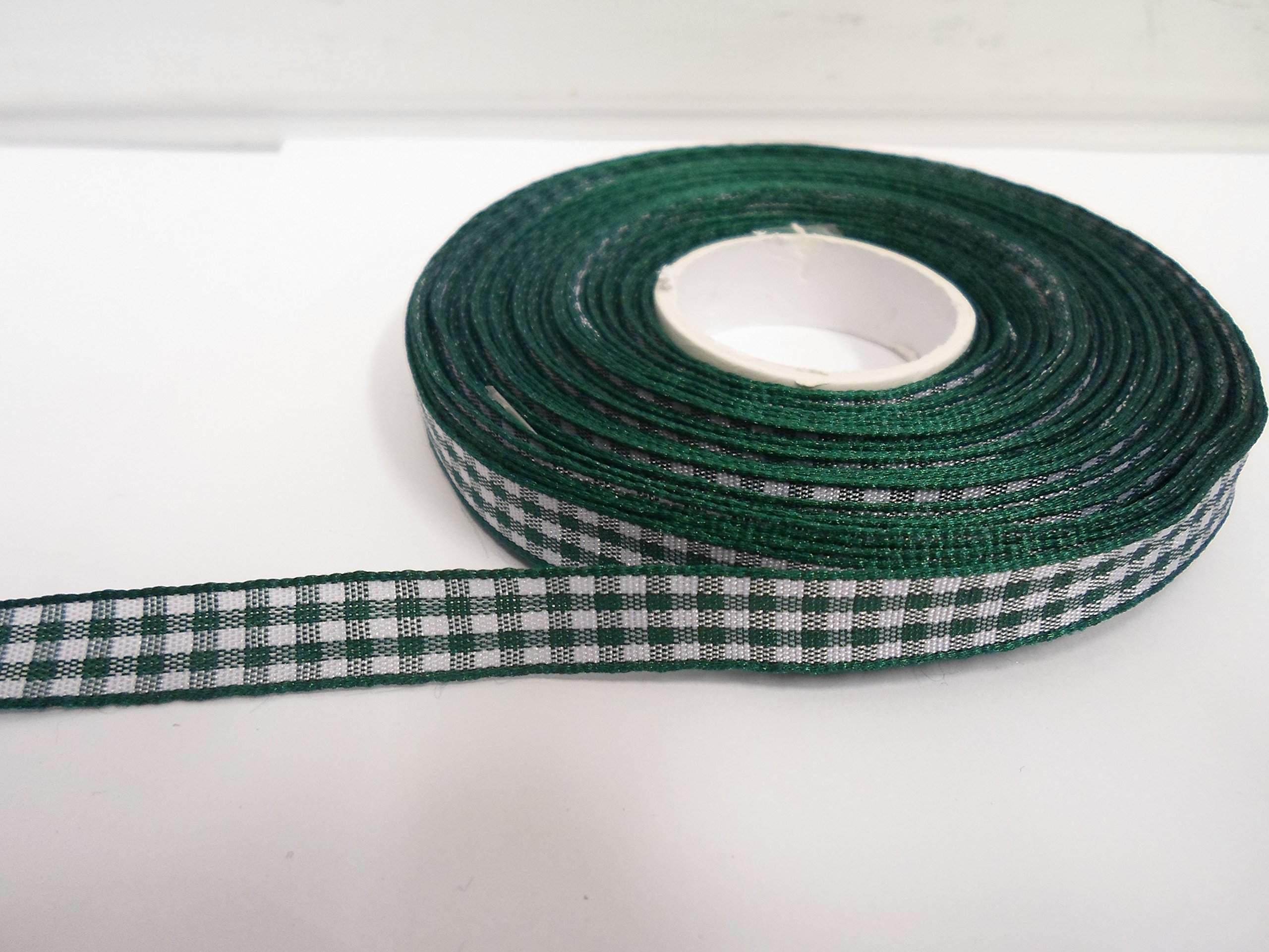 2 metres (Cut from Reel) x 10mm Gingham Ribbon Forest Dark Green Double Sided Check 10 mm 3/8" 1cm