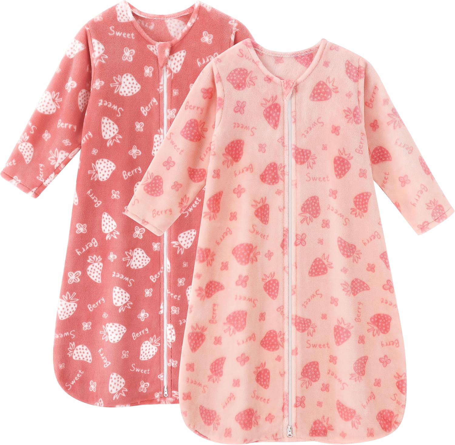 Fleece Baby Sleep Sack 12-18 Months Long Sleeve 2.0 Tog Baby Wearable Blanket with 2-Way Zipper Warm Sleeping Sack for Toddler Infant - Large Pink White Strawberry