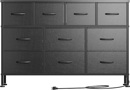 Miniatura 9 de Lulive Cómoda de 10 cajones, soporte de TV con toma de corriente, cómoda para TV de 55 pulgadas de largo, cómoda de tela ancha para almacenamiento y