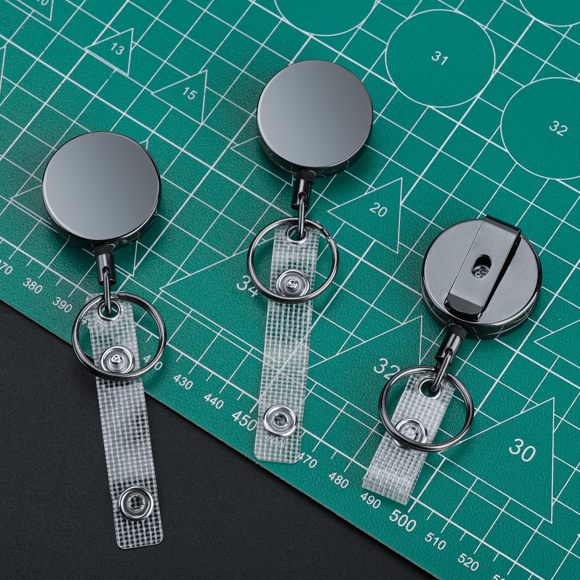 LBJFYHJN 2-stuk intrekbare sleutelhanger, kaarthouder, 60-cm staalkabel, perfect voor sleutels, identiteitskaarten, toegangskaarten, zwart, Eén maat