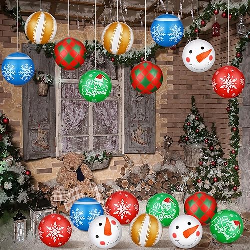 Miniatura 4 de Jetec 18 bolas de Navidad inflables gigantes de 16 pulgadas de PVC para colgar en interiores y exteriores, adornos de Navidad para árbol, patio,