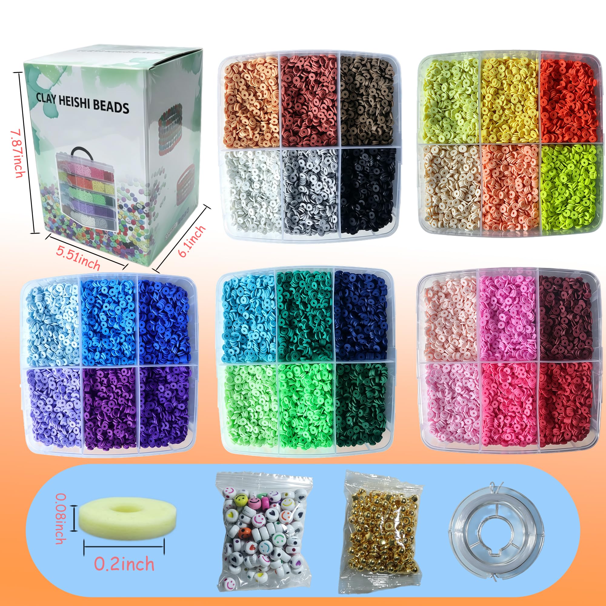 YMSDZHL Juego de 45000 pulseras de cuentas de arcilla, 30 cuentas planas de colores para hacer joyas de amistad, cuentas Heishi de polímero con abalorios, regalos para adolescentes y niñas