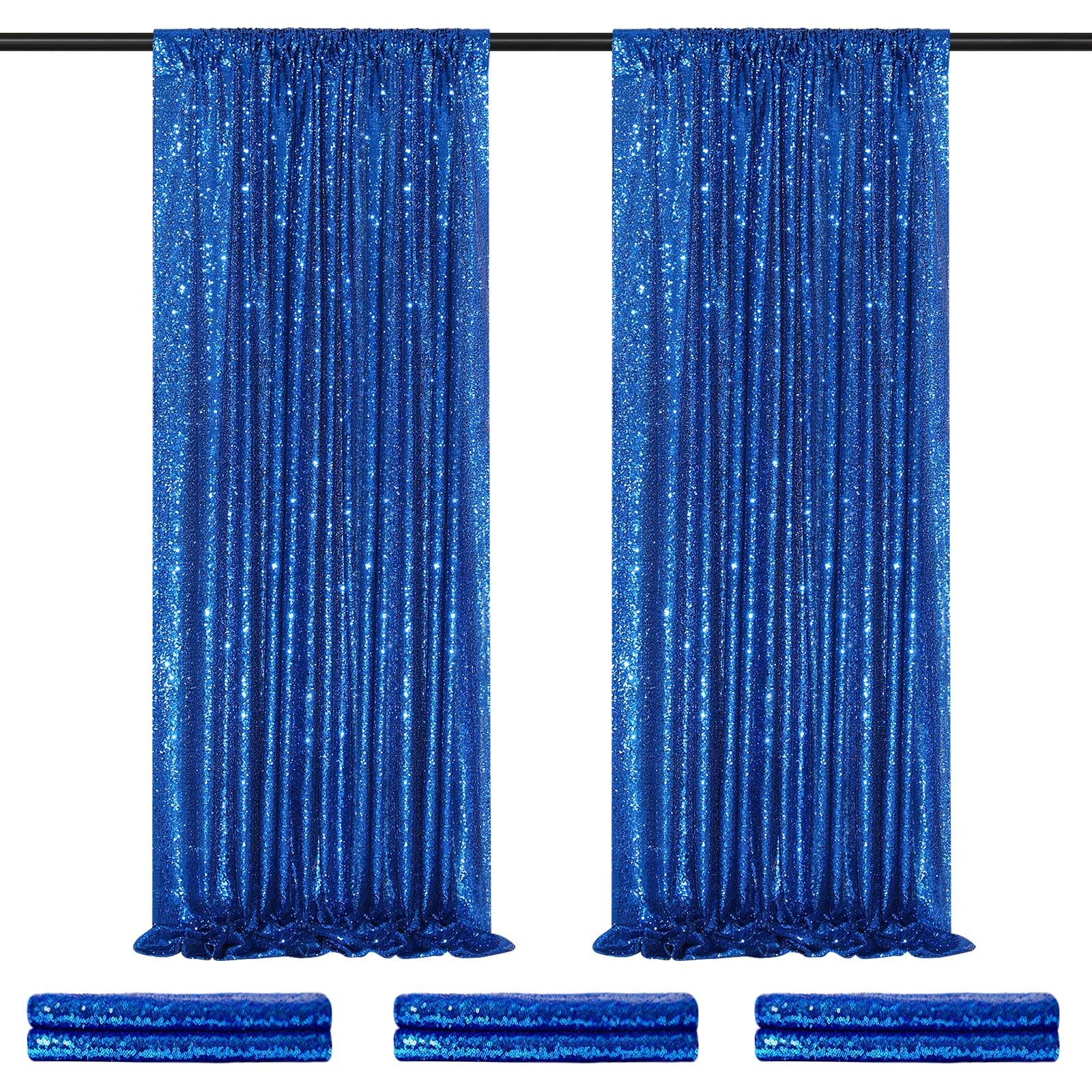 Royal Blue Curtain Panels Sequin Backdrop 6 Pieces 2ftx8ft Sparkly Curtain for Birthday Bridal Shower Theme Decorations