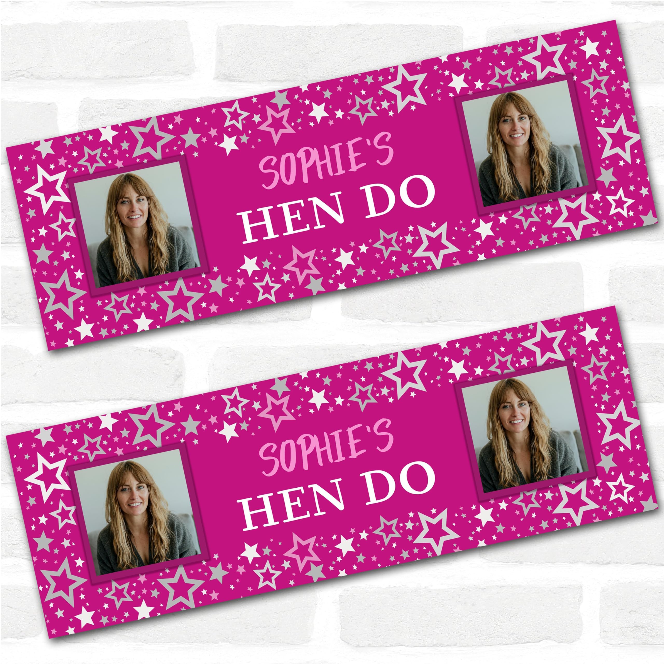 Personalised Party Banner For Hen Do Hen Party Female Photo Pink Stars | Custom Large Party Decoration, Event Banner, Backdrop, Décor, Signage. 3 ft x 1 ft | 4.5 ft x 1.5 ft | 6 ft x 2 ft