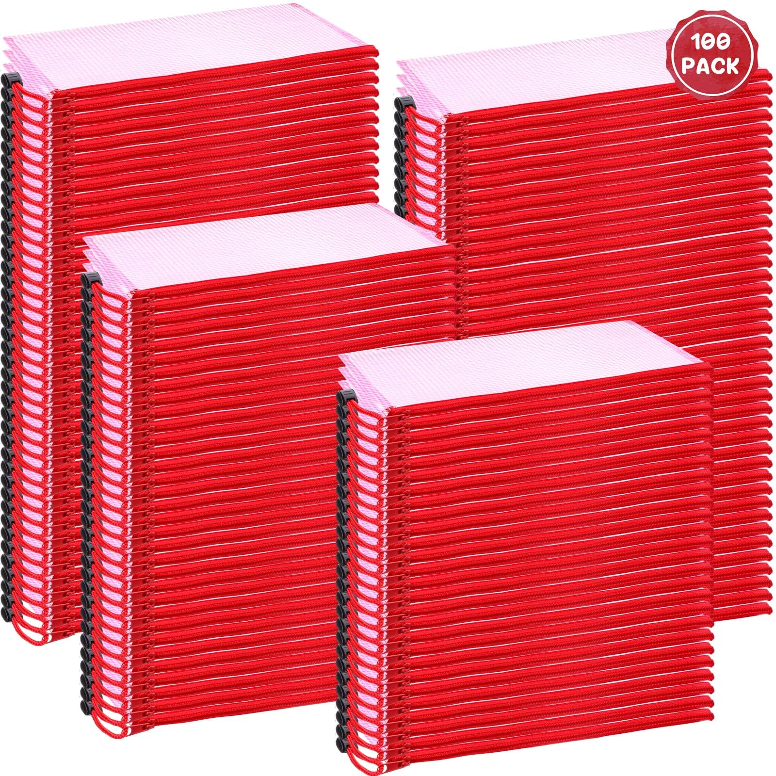 Handepo Confezione da 100 sacchetti in rete con cerniera, trasparenti, piccoli, impermeabili, multiuso, per contanti, giochi, passaporto, ufficio (A6/24 x 11,5 cm, rosso)