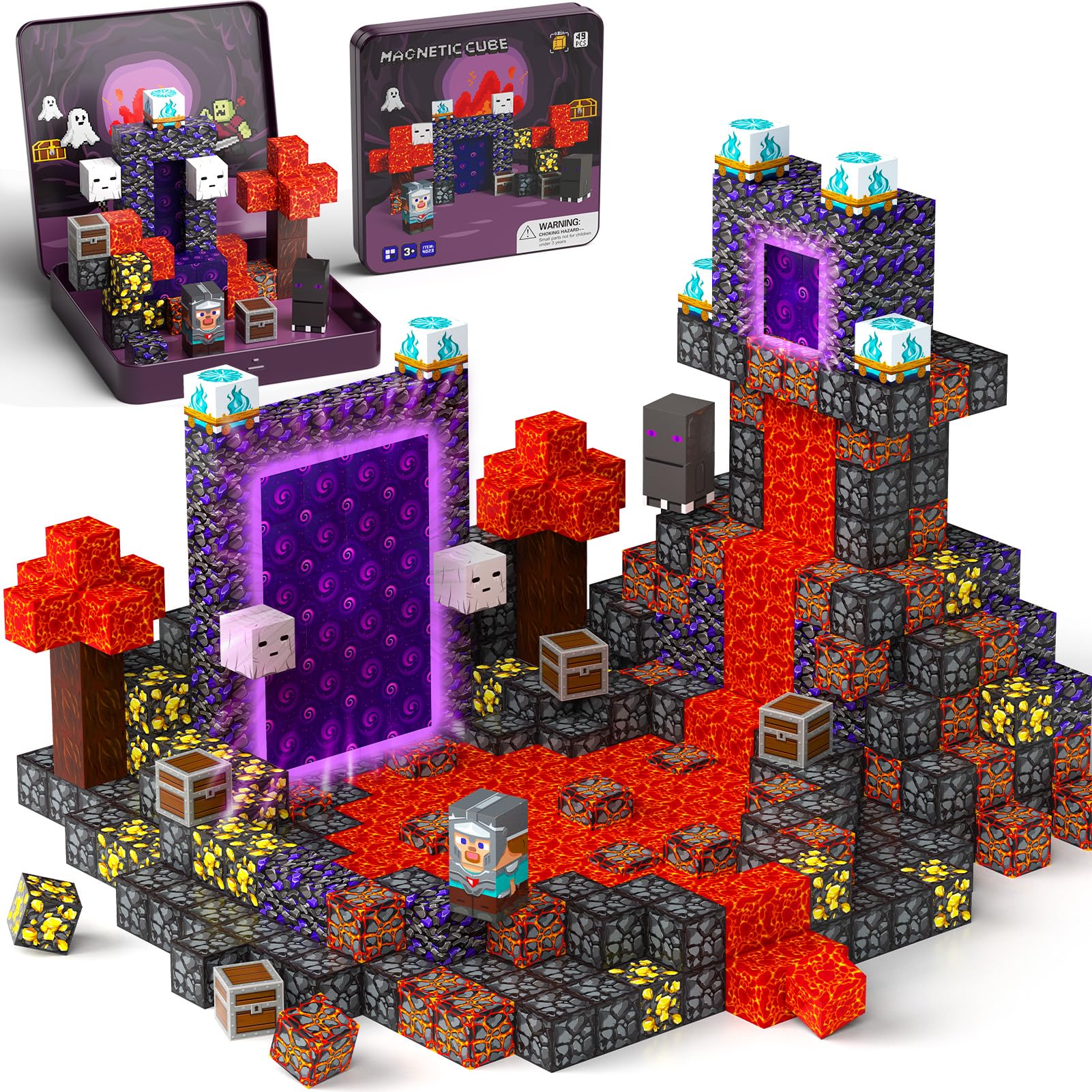 STEM MATCH Mattoncini magnetici da viaggio per bambini, scatola in ferro portatile giocattolo da costruzione magnetico regalo per bambini dai 3 anni in su (49pcs Esploratori delle caverne)
