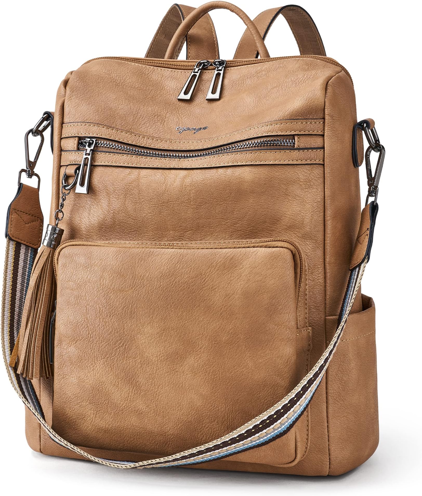 OPAGE Leather Backpack Purse for Women Fashion Tassel Ladies Shoulder Bags Designer Large Travel Backpack Bags