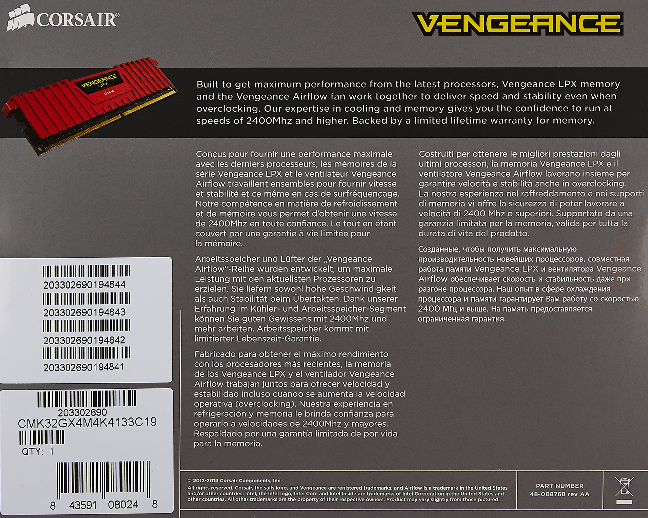 Vengeance LPX DDR4 メモリー 4枚セット合計32GB VENGEANCE® LPX 32GB (4 x 8GB) DDR4 DRAM 3200MHz C16 AMD Ryzen