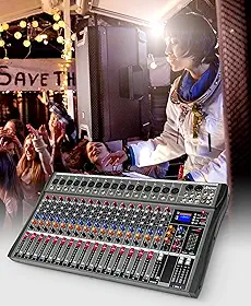 VEDO Mixer Profissional 16 Canais para Shows ao Vivo, Karaokê - USB/Bluetooth, Efeito de Reverb, Saída de Monitoração, Controle de Som de Estúdio e Palco (Alimentação 110V/220V)