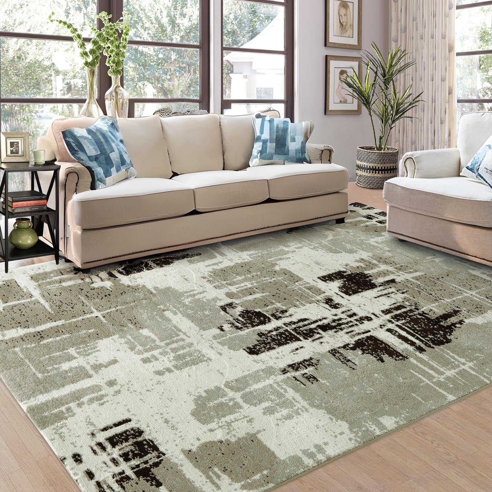 Zacoo 9x12 Area Rugs for Living Room Bedroom Decor Sage Green Low Pile