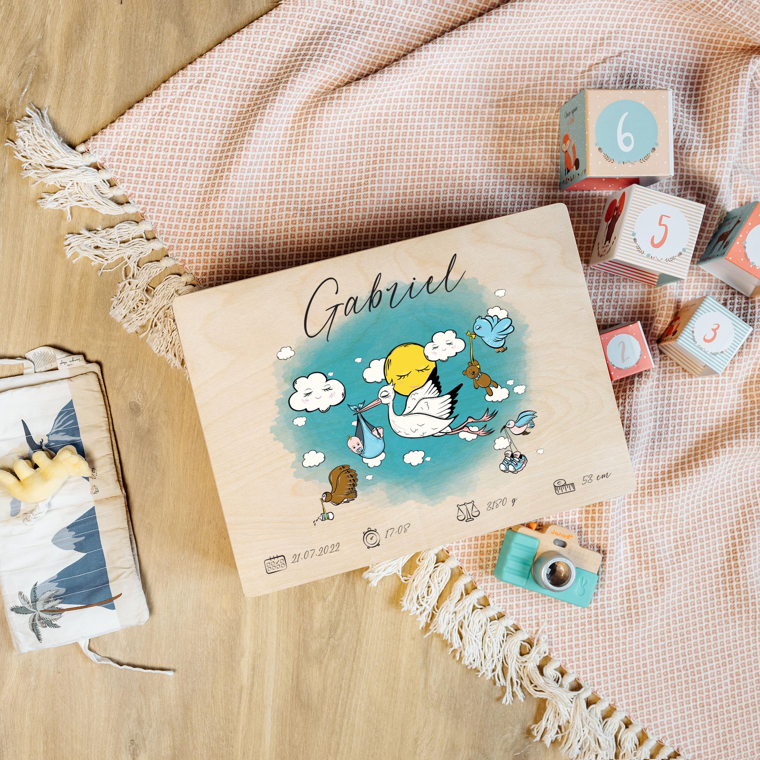 Creative DECO Caja de Recuerdos Personalizada para Bebés/Regalo | Nacimiento Personalizado - Múltiples Motivos | Cajas de Madera Personalizadas para Niños | Personalizados para Niño y Niña