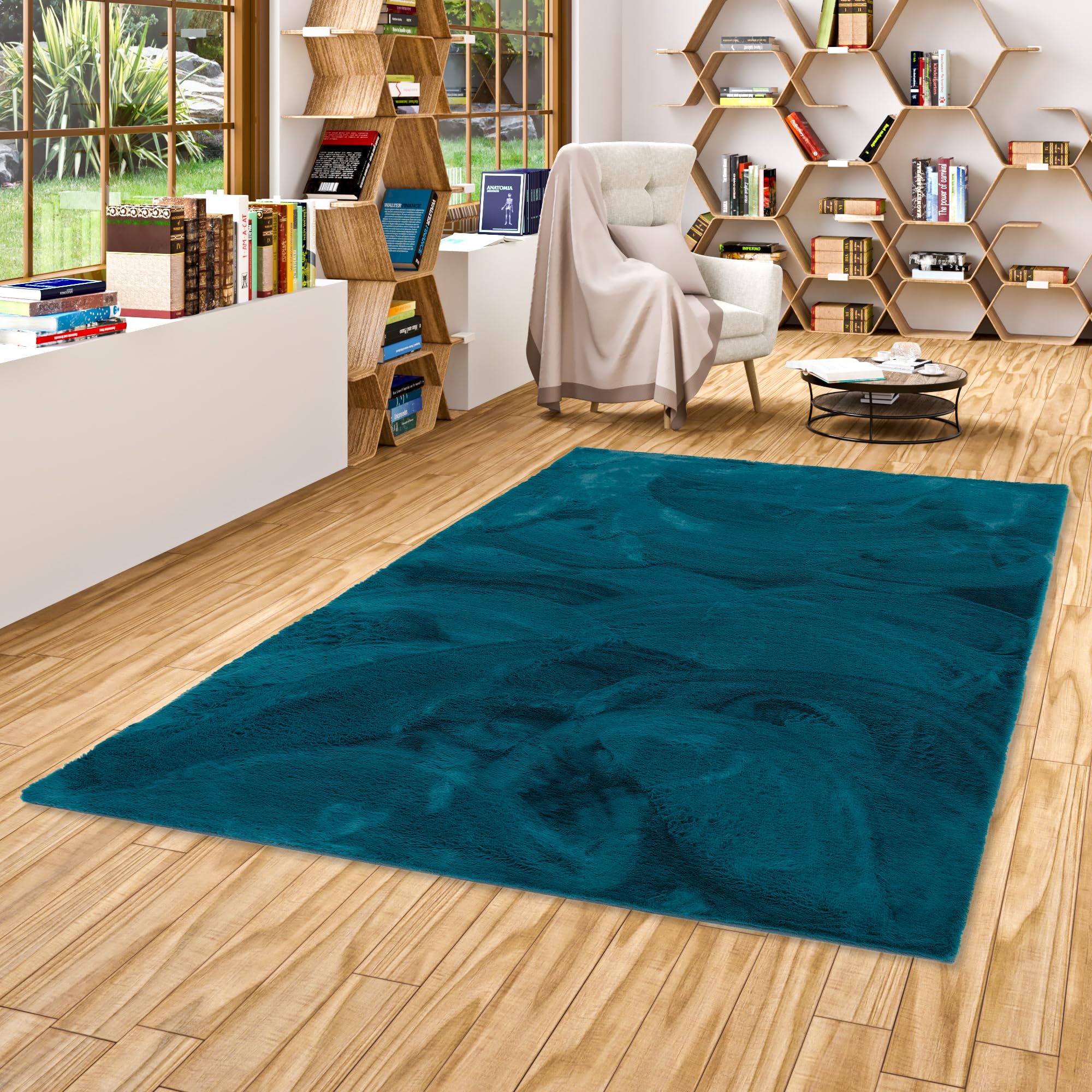 Pergamon Plush - Tapis de Luxe en Fourrure synthétique Super Doux - Pétrole
